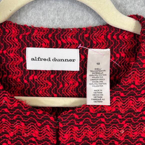 Alfred Dunner Blazer 10 Red Open Textured Sequin Shimmer Formal Party Granny - Picture 5 of 9